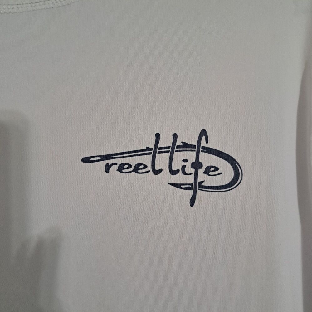 Reel Life Mens White Graphic Fishing Long Sleeve Polyester T Shirt Size L - Picture 3 of 8